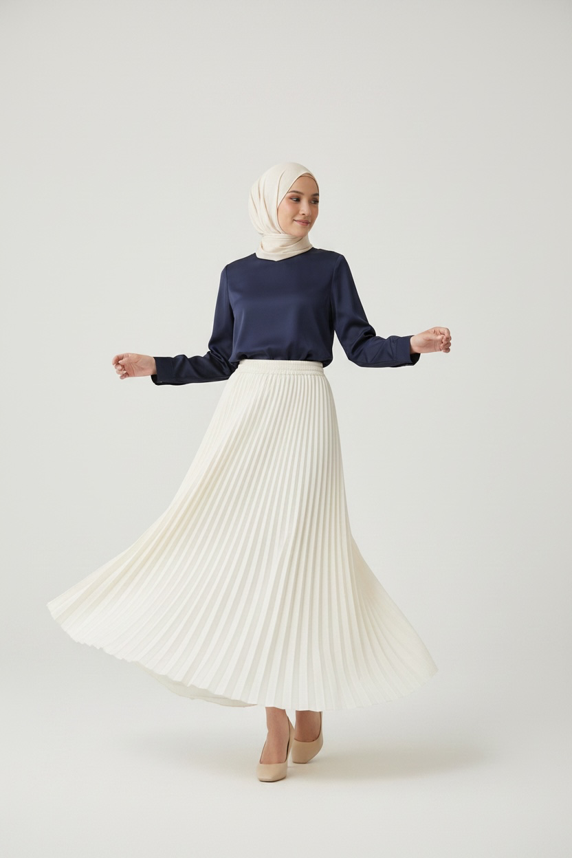 Pleated Maxi Skirt + Separate lining skirt - Off White