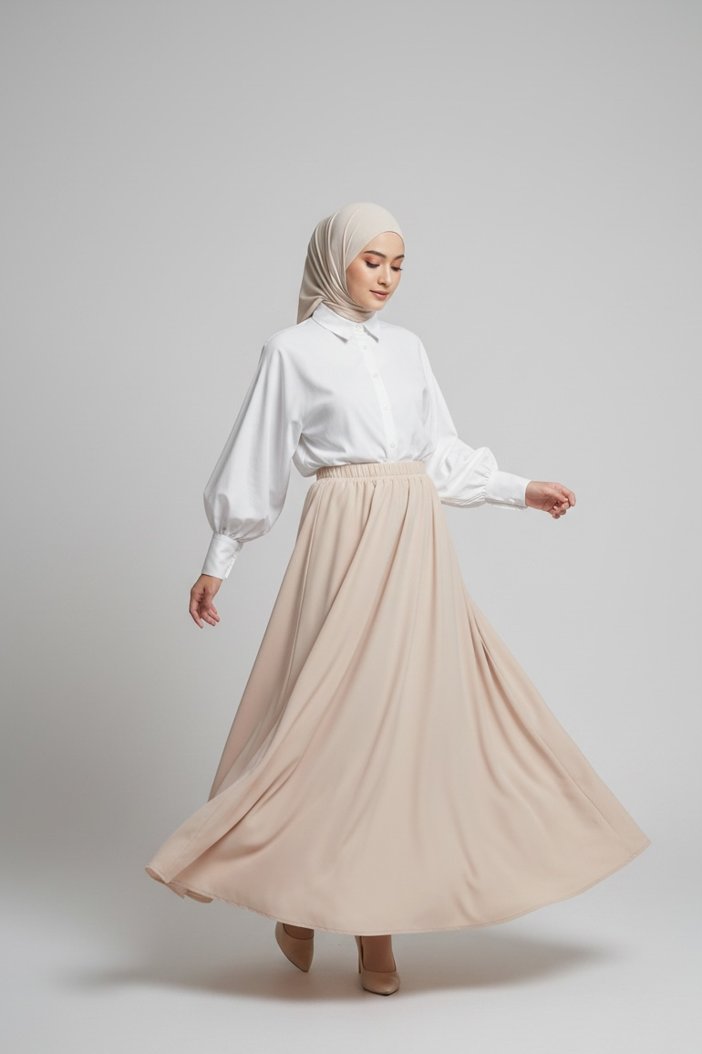 Velora Maxi Skirt – Beige (Lined)