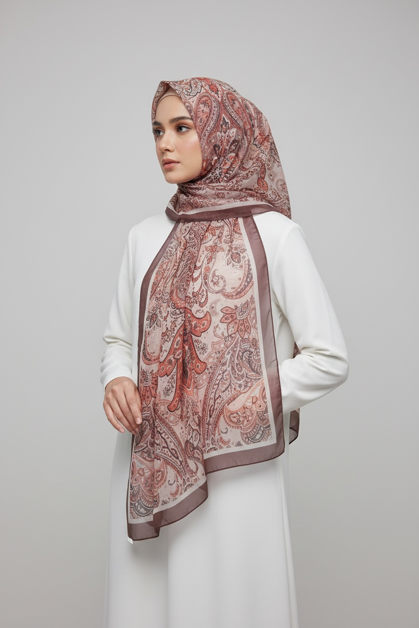 Printed Chiffon Hijab ( Brown )