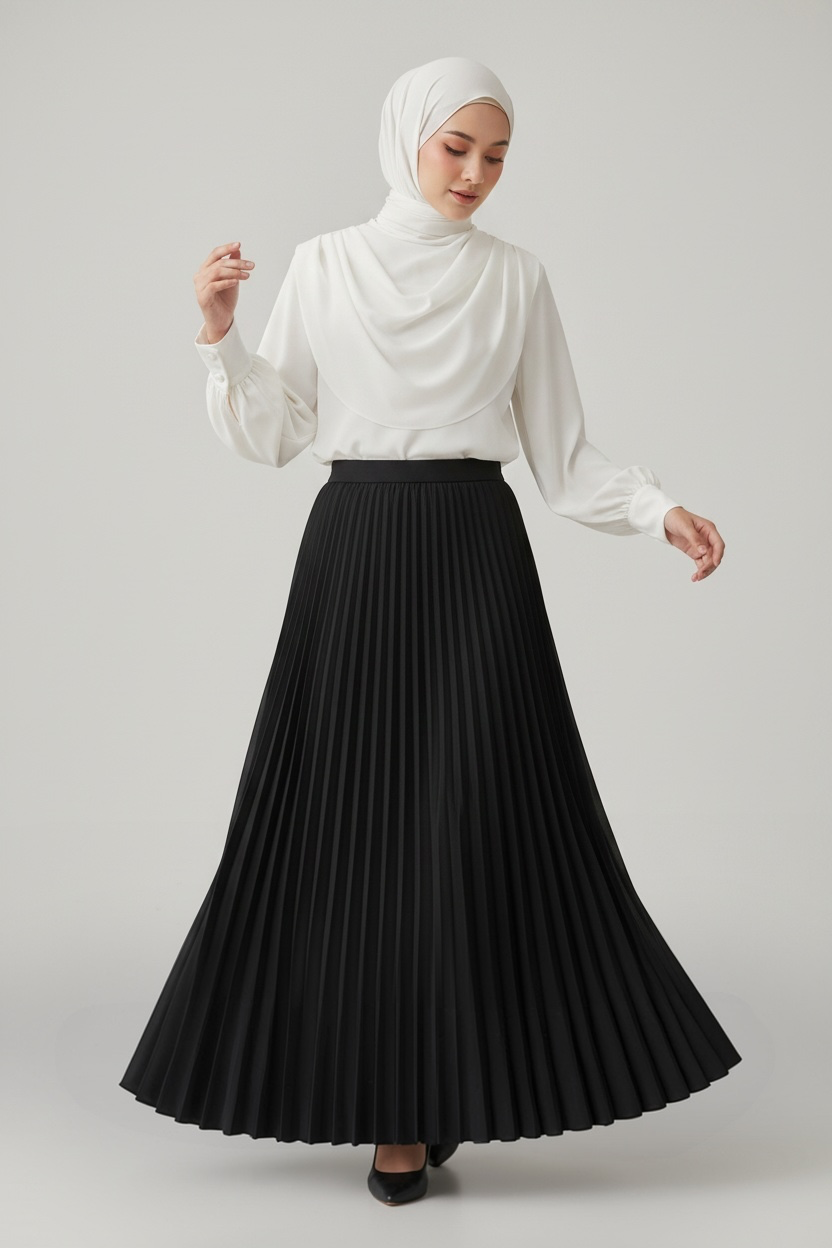 Pleated Maxi Skirt - Black