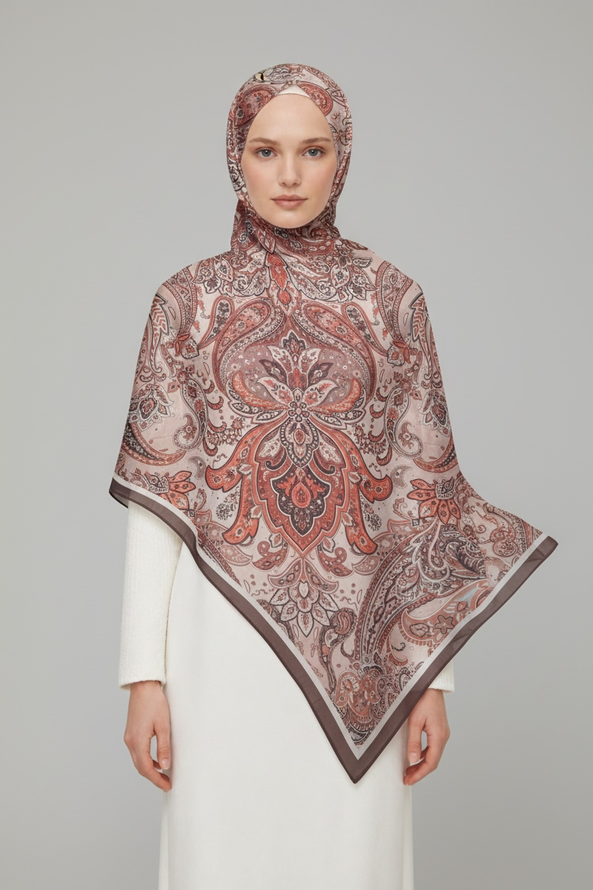 Printed Chiffon Hijab ( Brown )