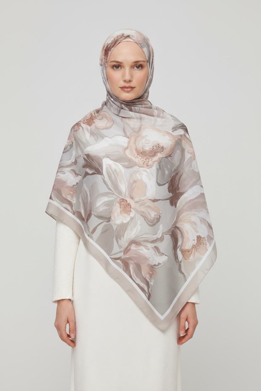 Printed Chiffon Hijab ( Floral Beige )