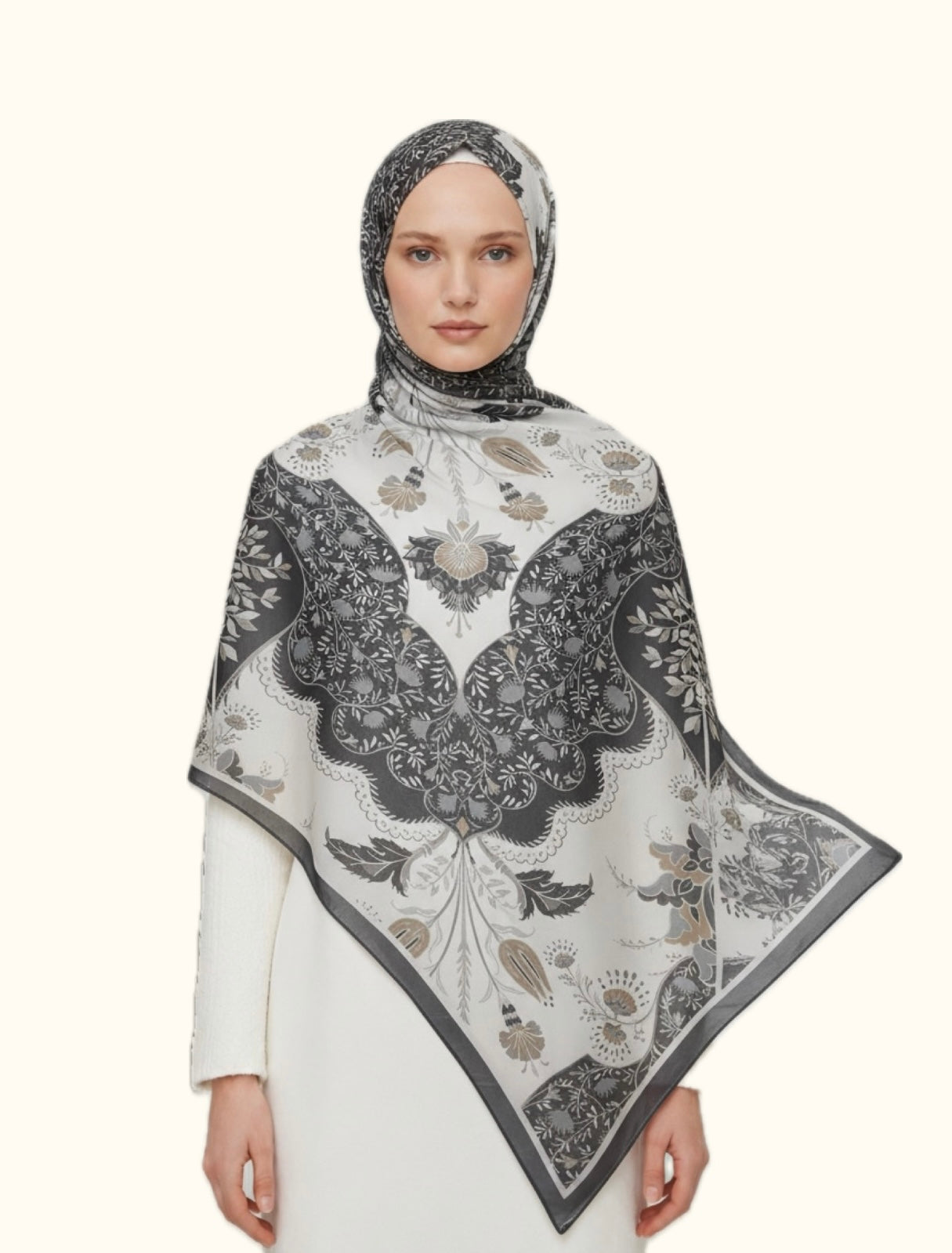 Printed Chiffon Hijab ( Black & Beige )