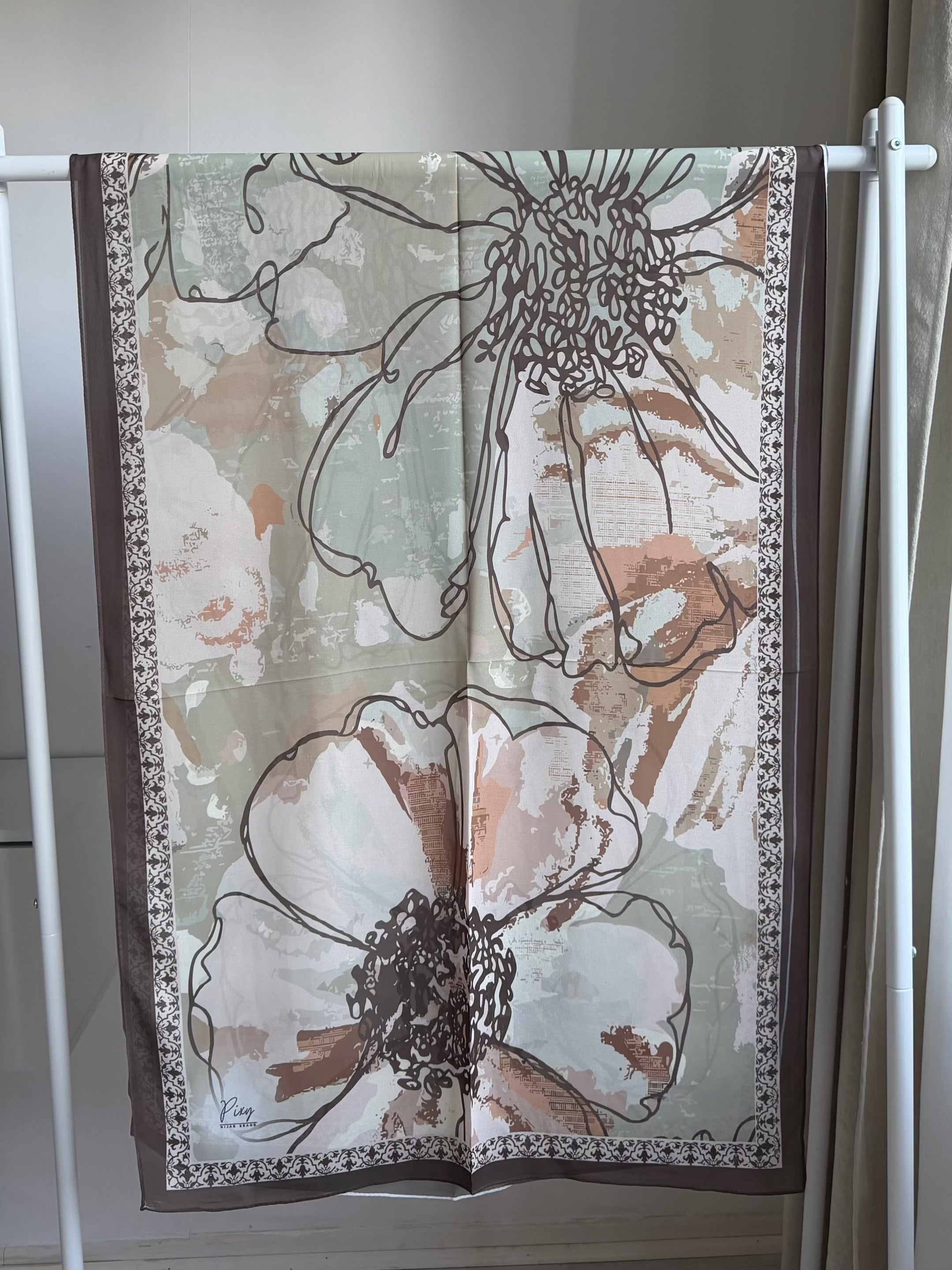 Printed Chiffon Hijab ( Floral Brown )