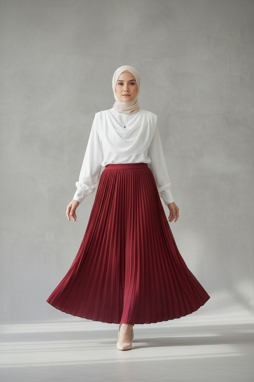 Pleated Maxi Skirt - Burgandy