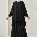Layered Cape & Maxi Skirt Set - Black