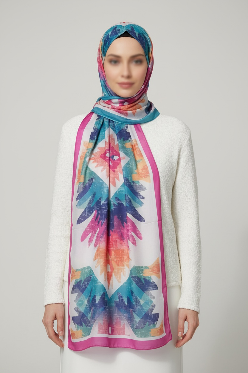 Printed Chiffon Hijab ( Coloured White )