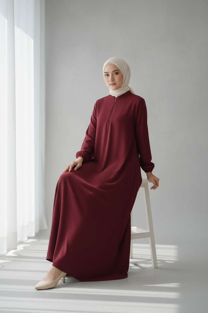 Timeless Zip Abaya - Burgandy