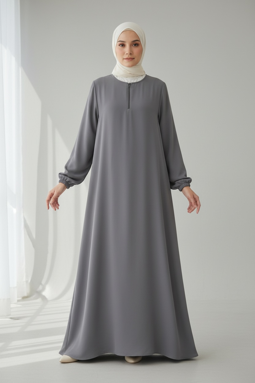 Timeless Zip Abaya - Grey