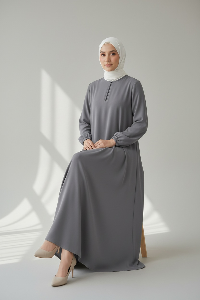 Timeless Zip Abaya - Grey