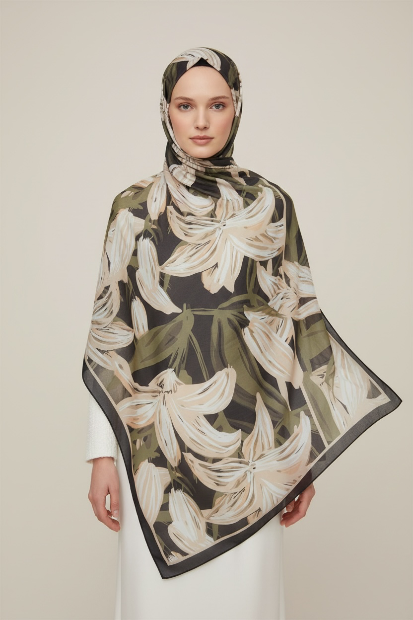 Printed Chiffon Hijab ( Floral Black )