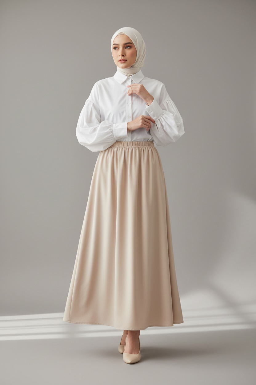 Velora Maxi Skirt – Beige (Lined)