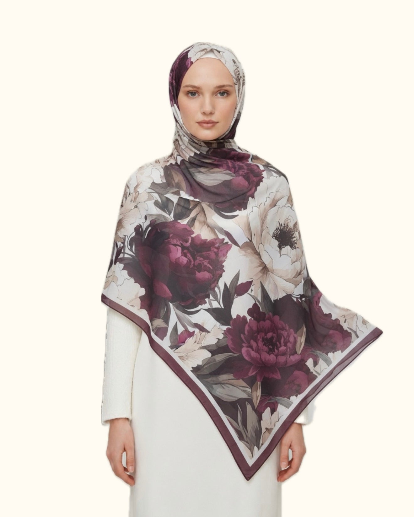 Printed Chiffon Hijab ( Floral Burgundy )