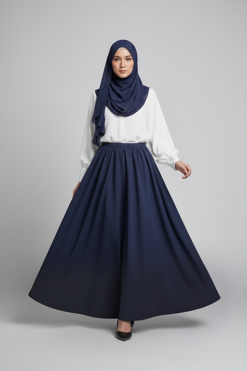 Velora Maxi Skirt – Navy Blue (Unlined)