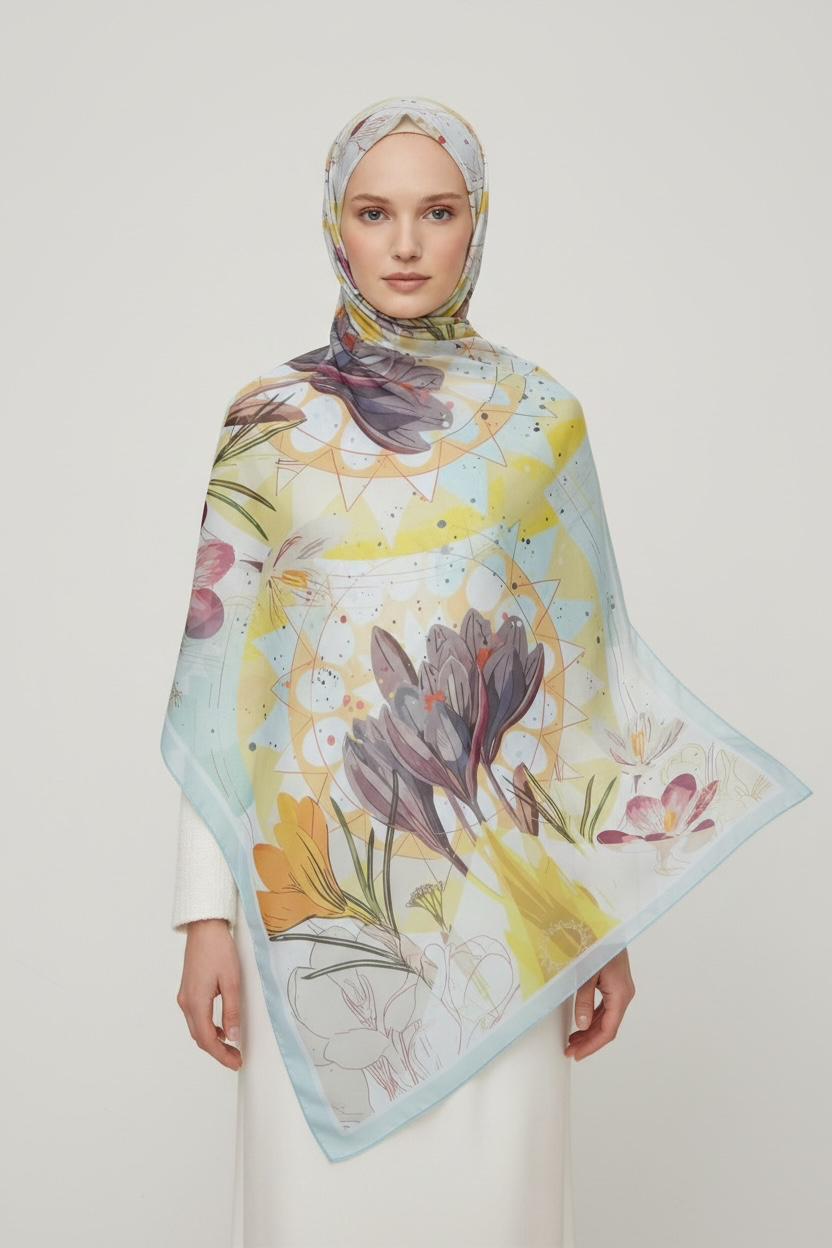 Printed Chiffon Hijab ( Floral Yellow )