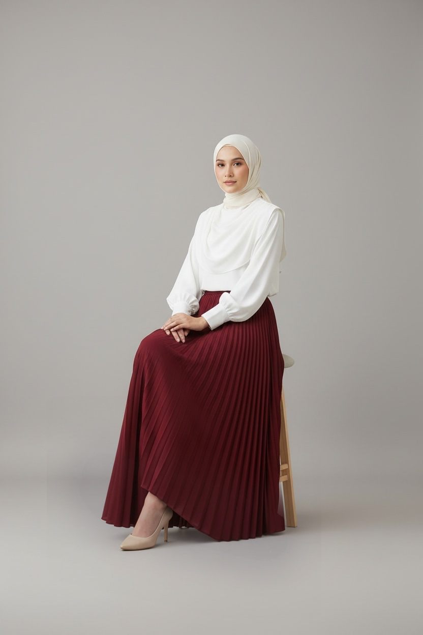 Pleated Maxi Skirt - Burgandy