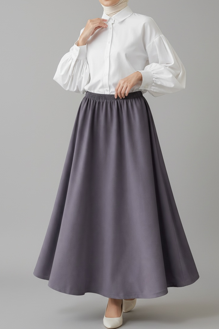 Velora Maxi Skirt – Grey (Lined)