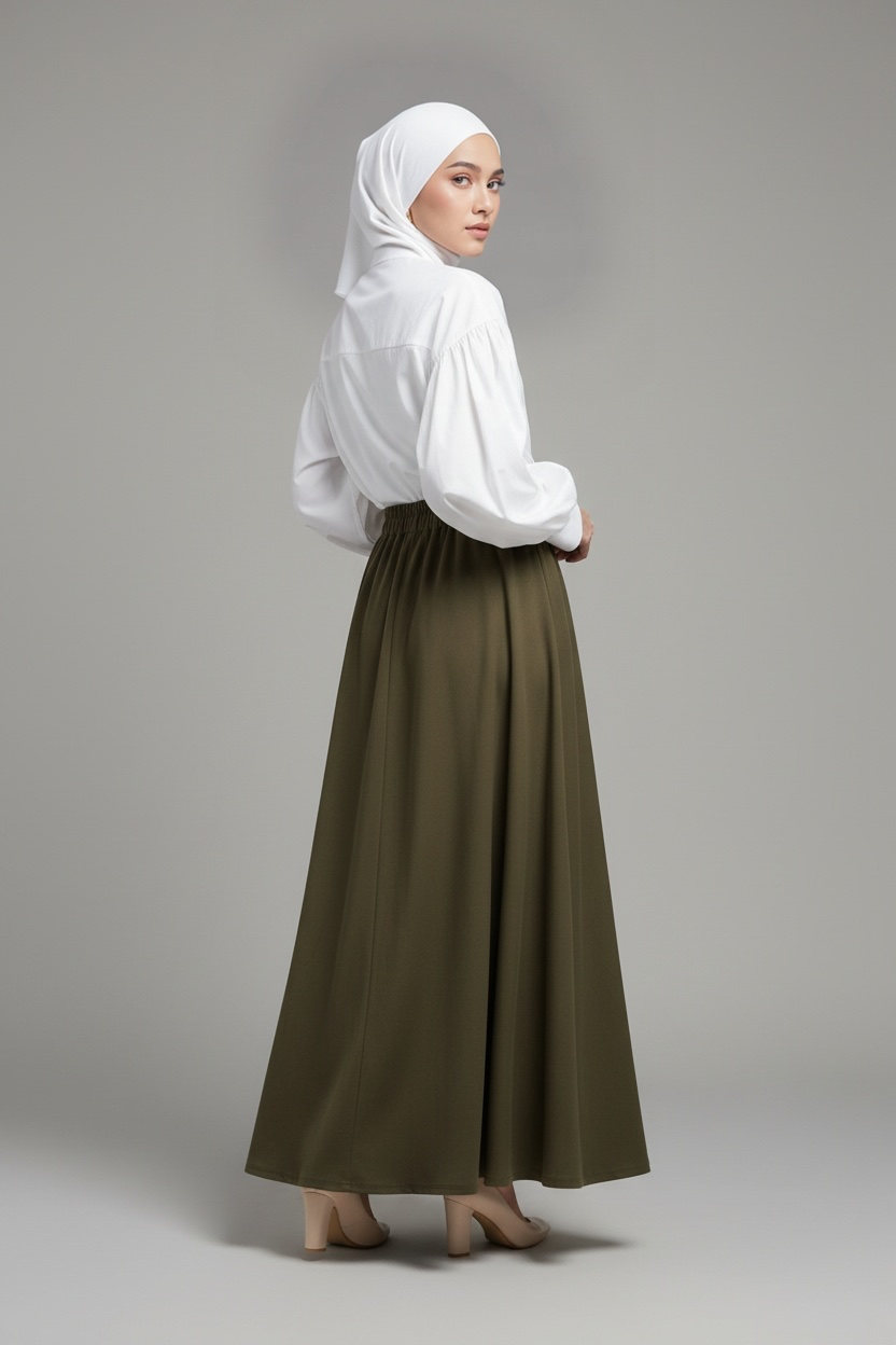 Velora Maxi Skirt – Dark Olive (Lined)