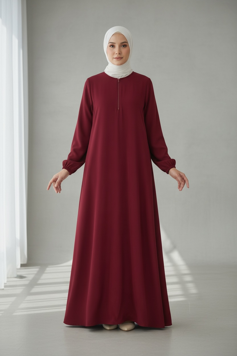 Timeless Zip Abaya - Burgandy