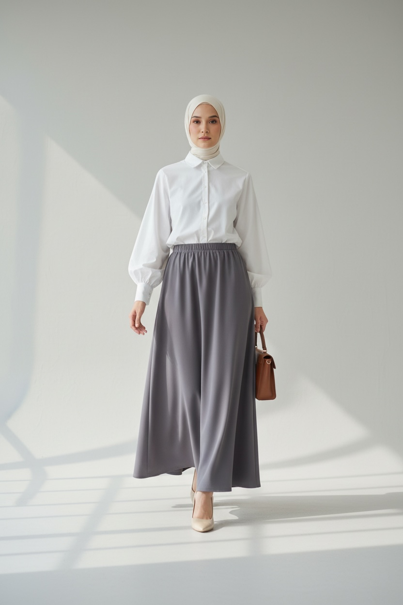 Velora Maxi Skirt – Grey (Lined)