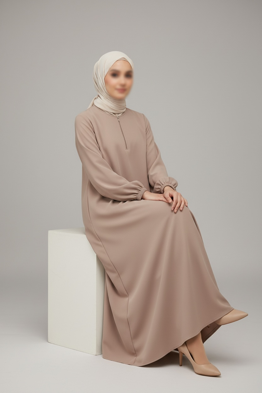 Timeless Zip Abaya - Light Mocha