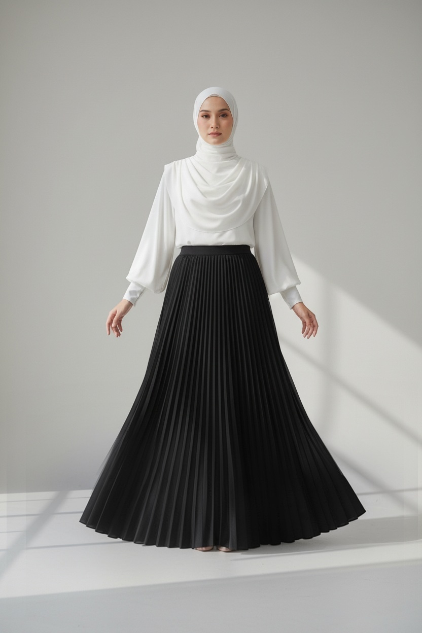 Pleated Maxi Skirt - Black