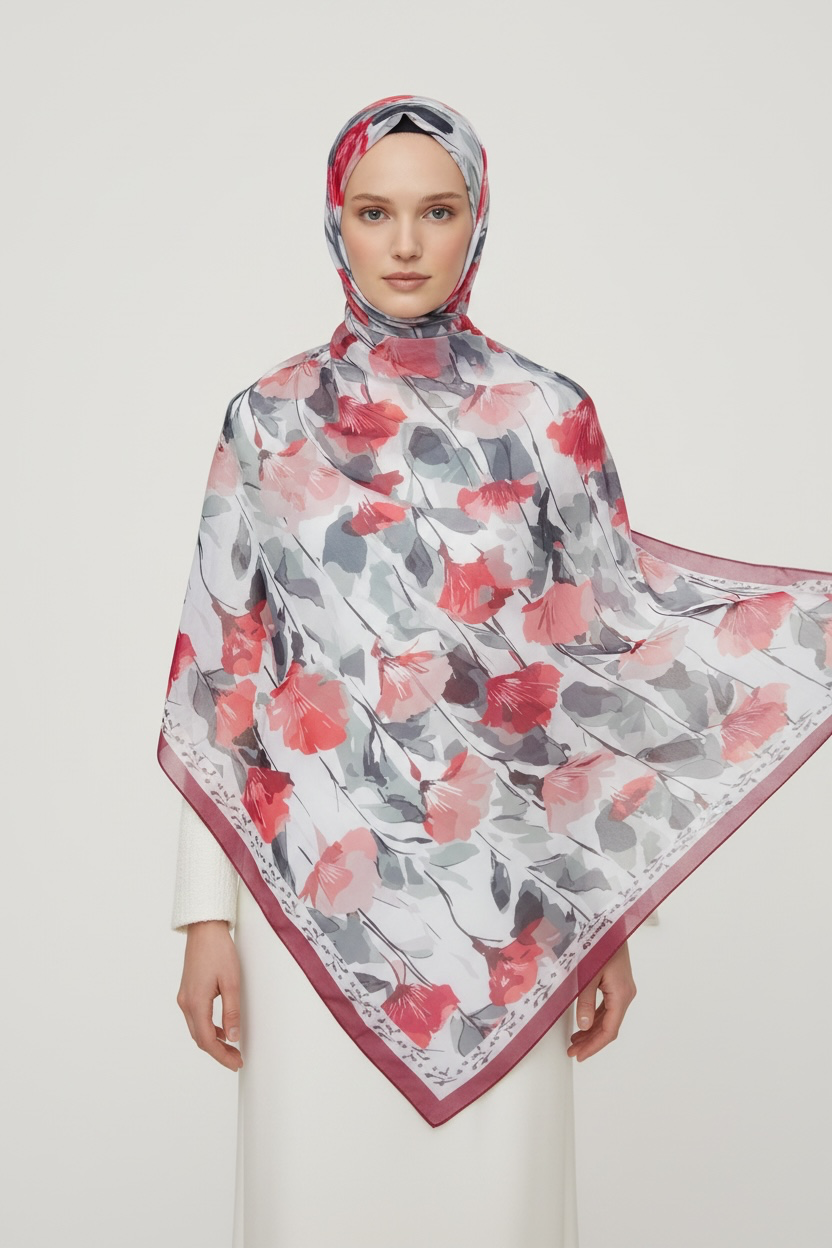 Printed Chiffon Hijab ( Floral Red )
