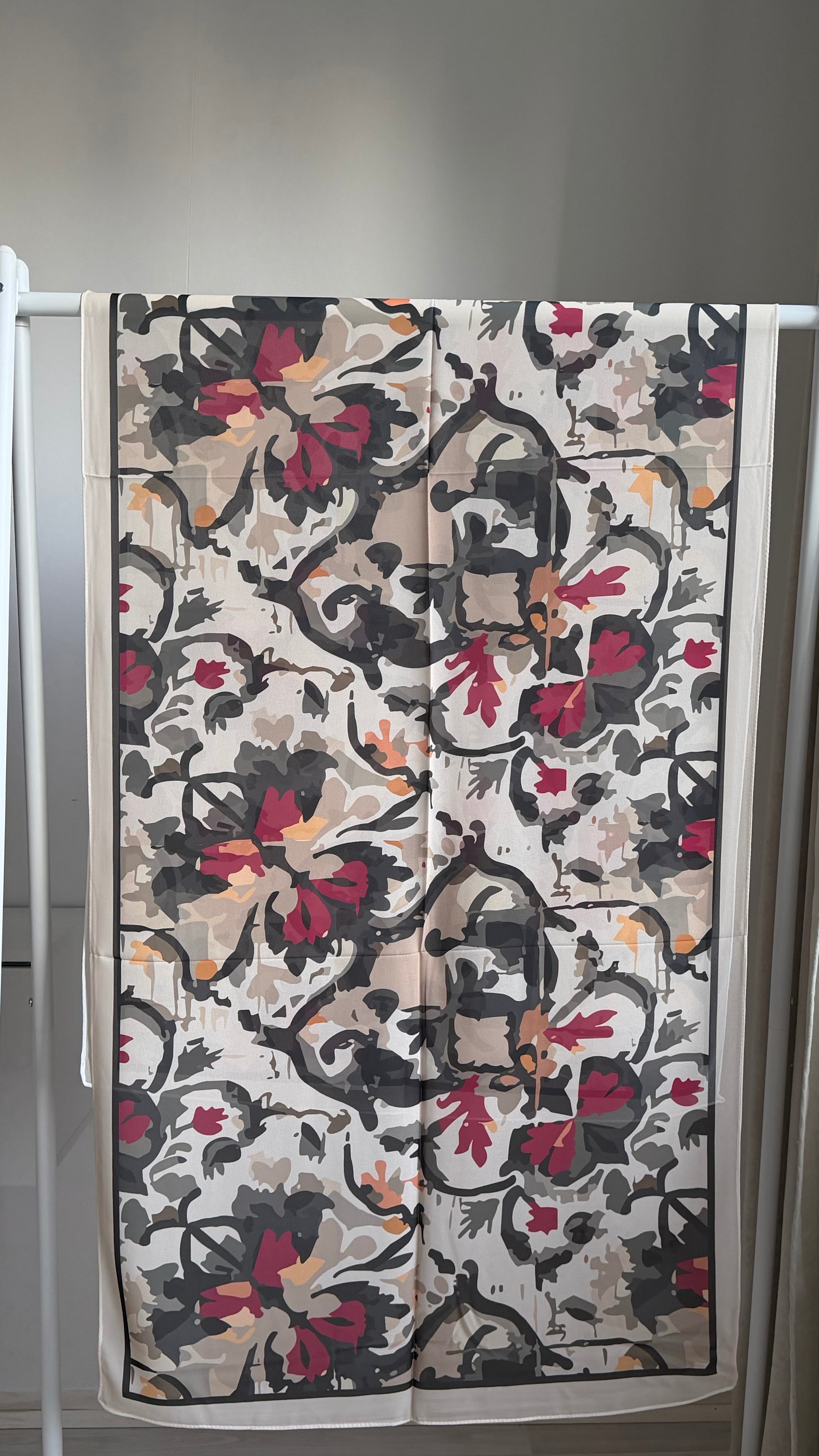 Printed Chiffon Hijab (  Red & Beige )