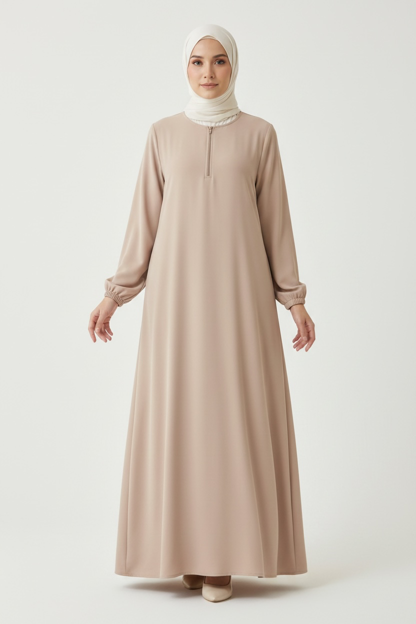 Timeless Zip Abaya - Light Mocha
