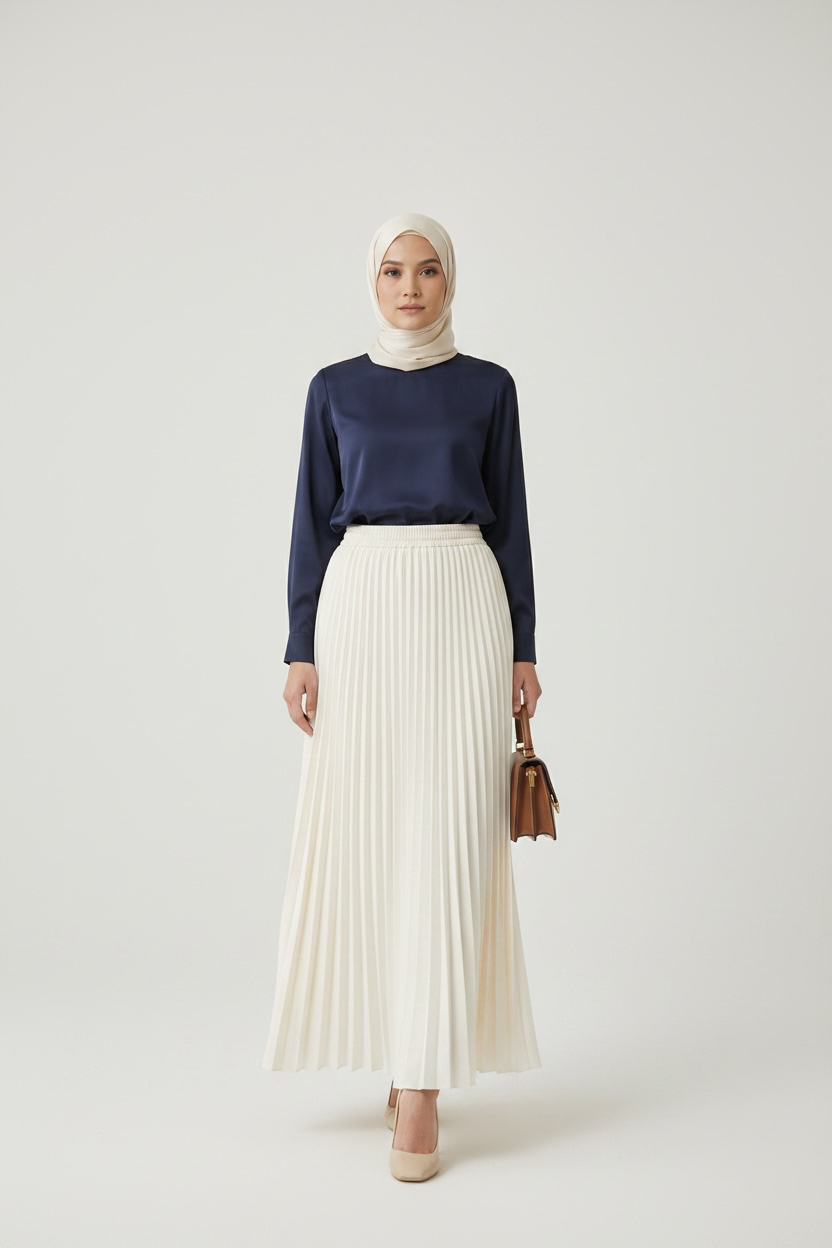 Pleated Maxi Skirt +  Separate  lining skirt - Off White