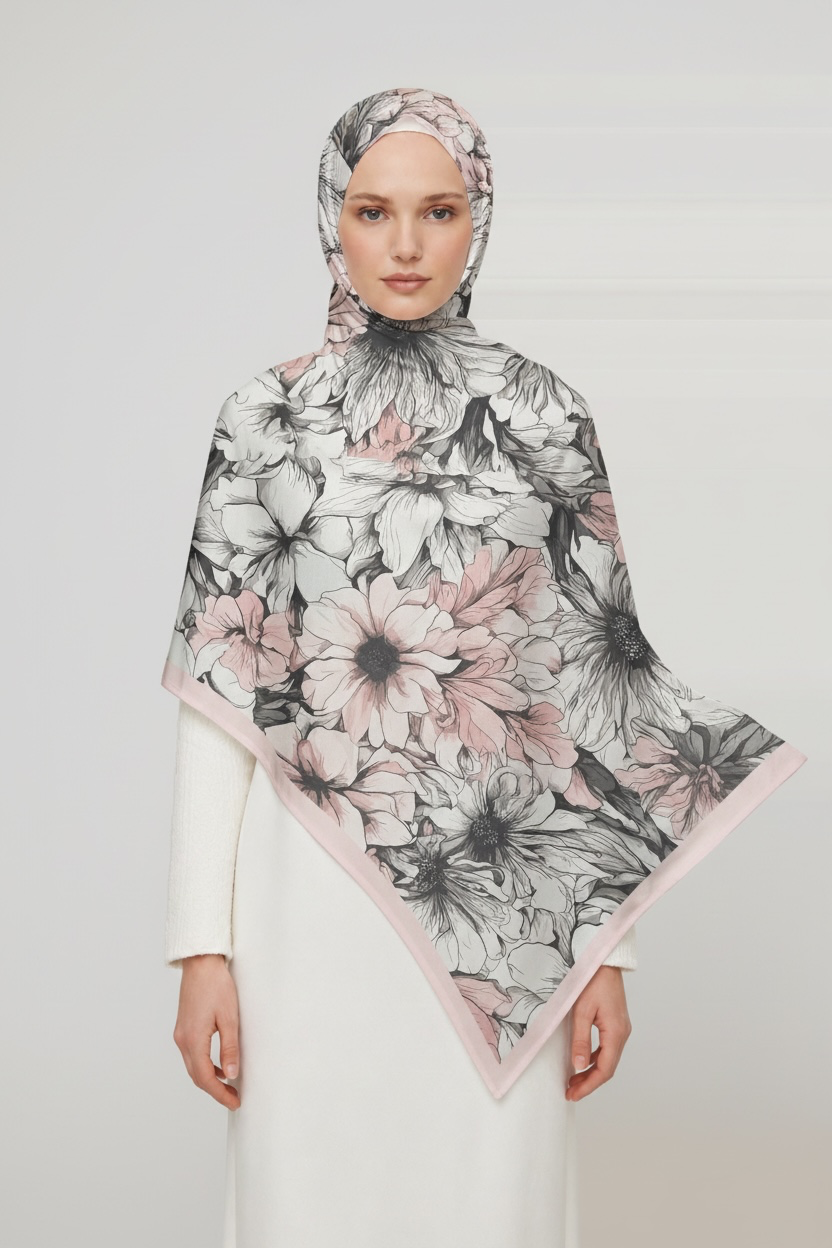 Printed Chiffon Hijab ( Floral powder )