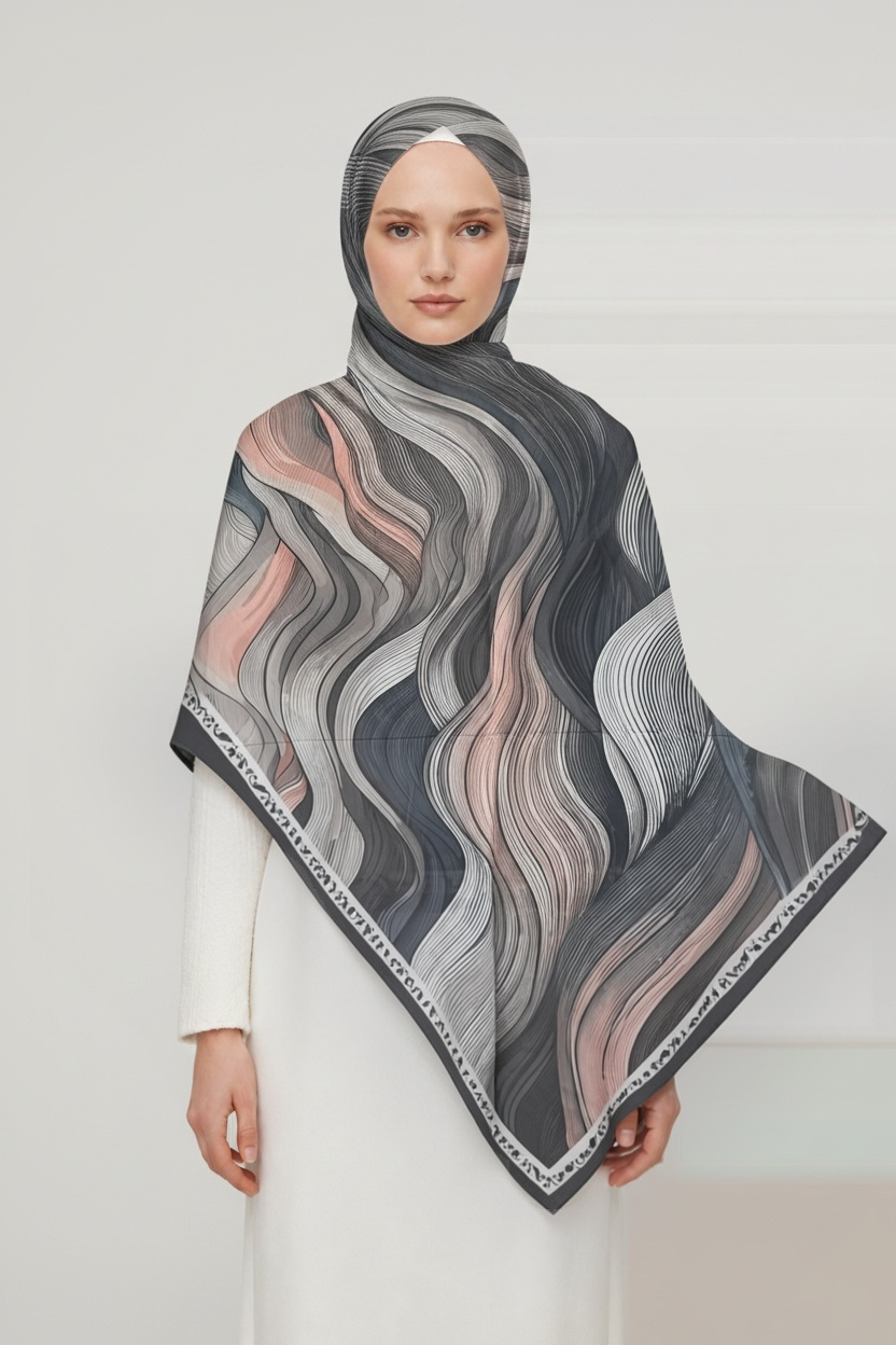 Printed Chiffon Hijab ( Wavy Black )