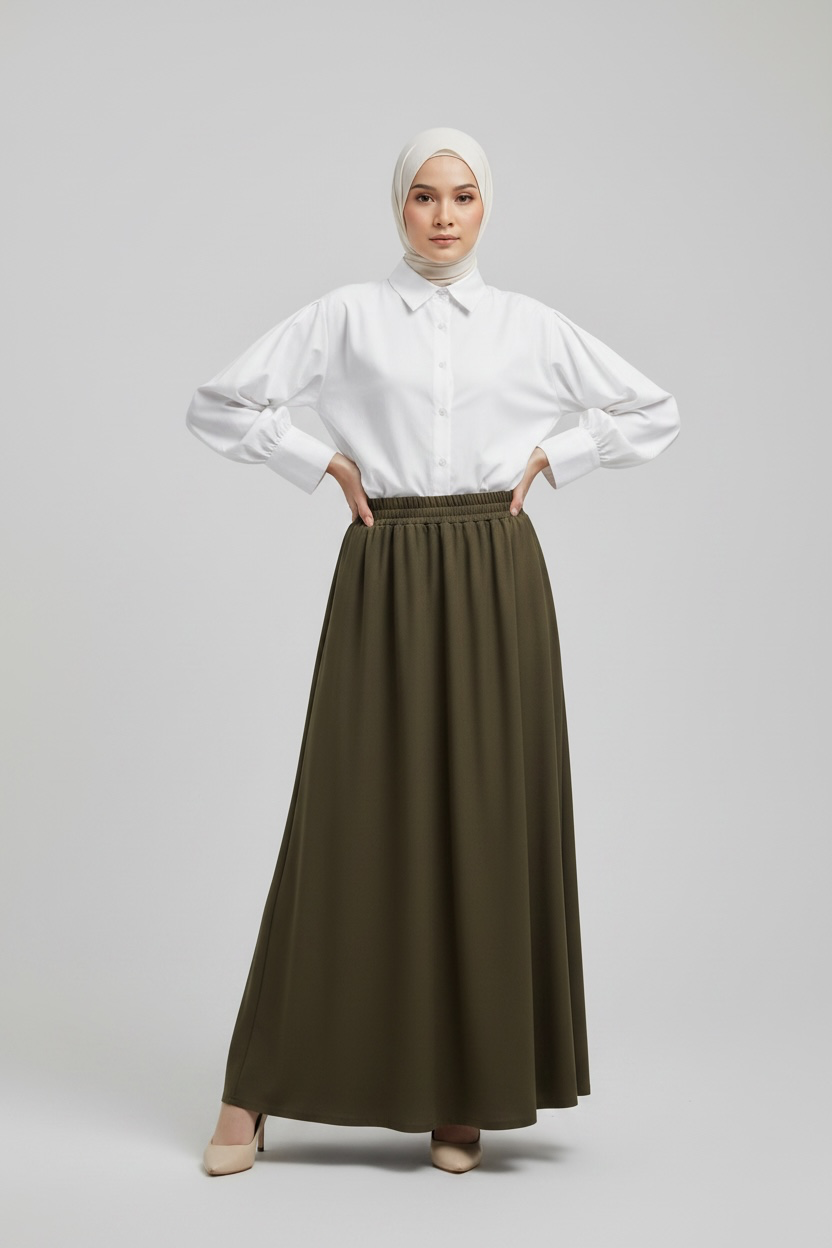Velora Maxi Skirt – Dark Olive (Lined)