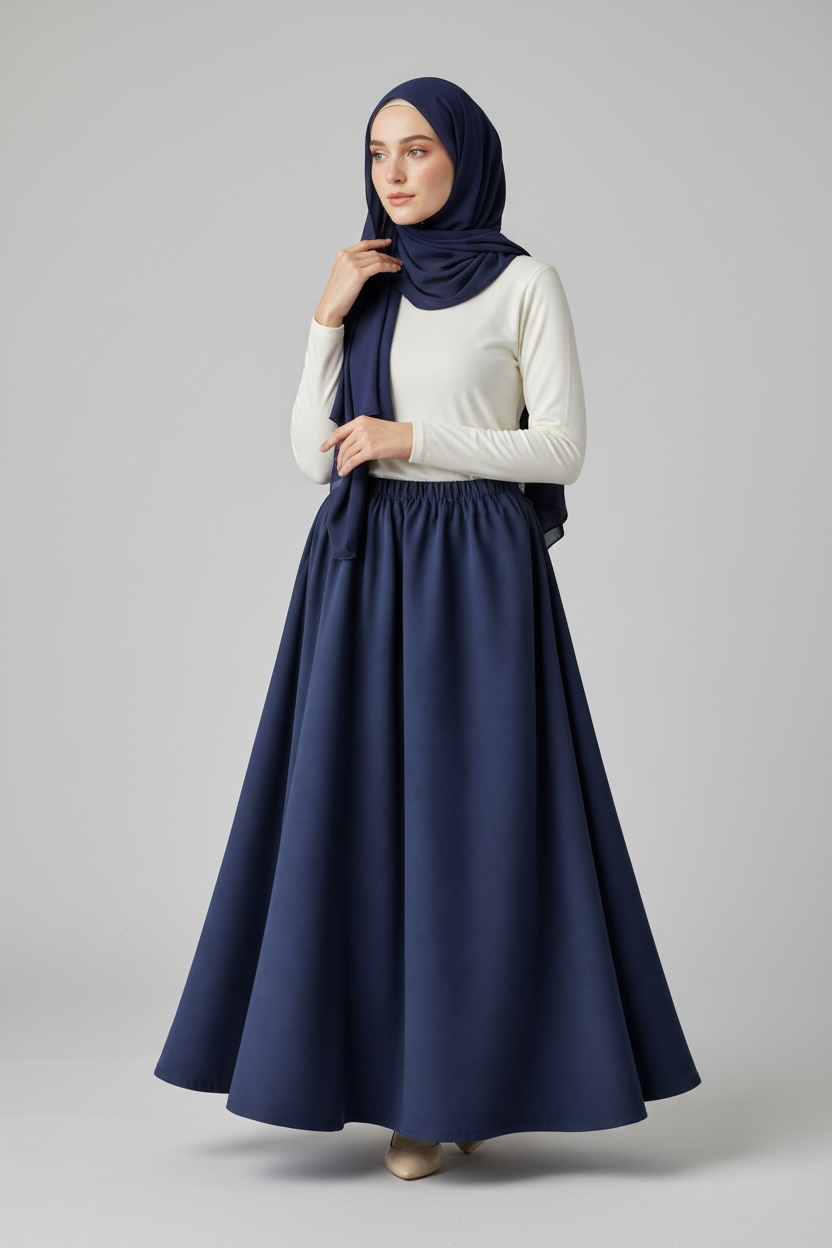 Velora Maxi Skirt – Navy Blue (Unlined)