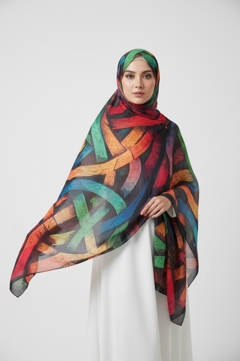 Printed Chiffon Hijab ( Multicoloured )