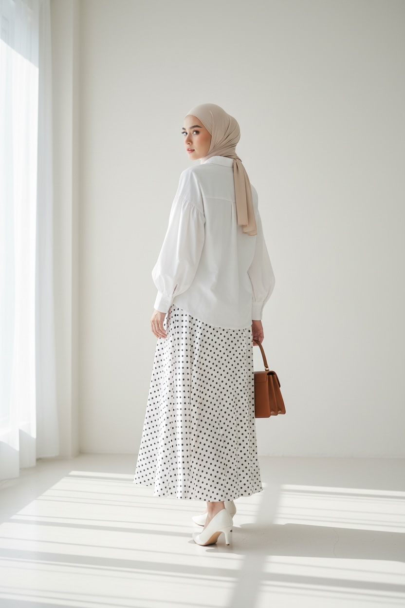 Polka Dot Maxi Skirt - White