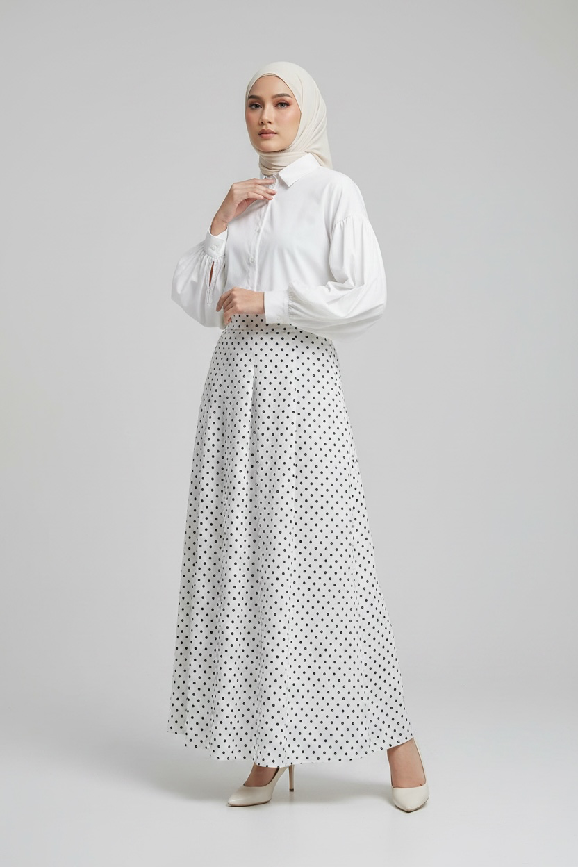 Polka Dot Maxi Skirt - White