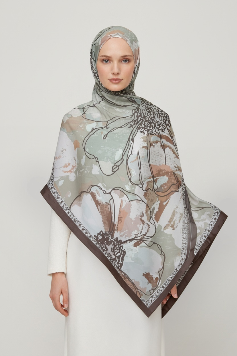 Printed Chiffon Hijab ( Floral Brown )