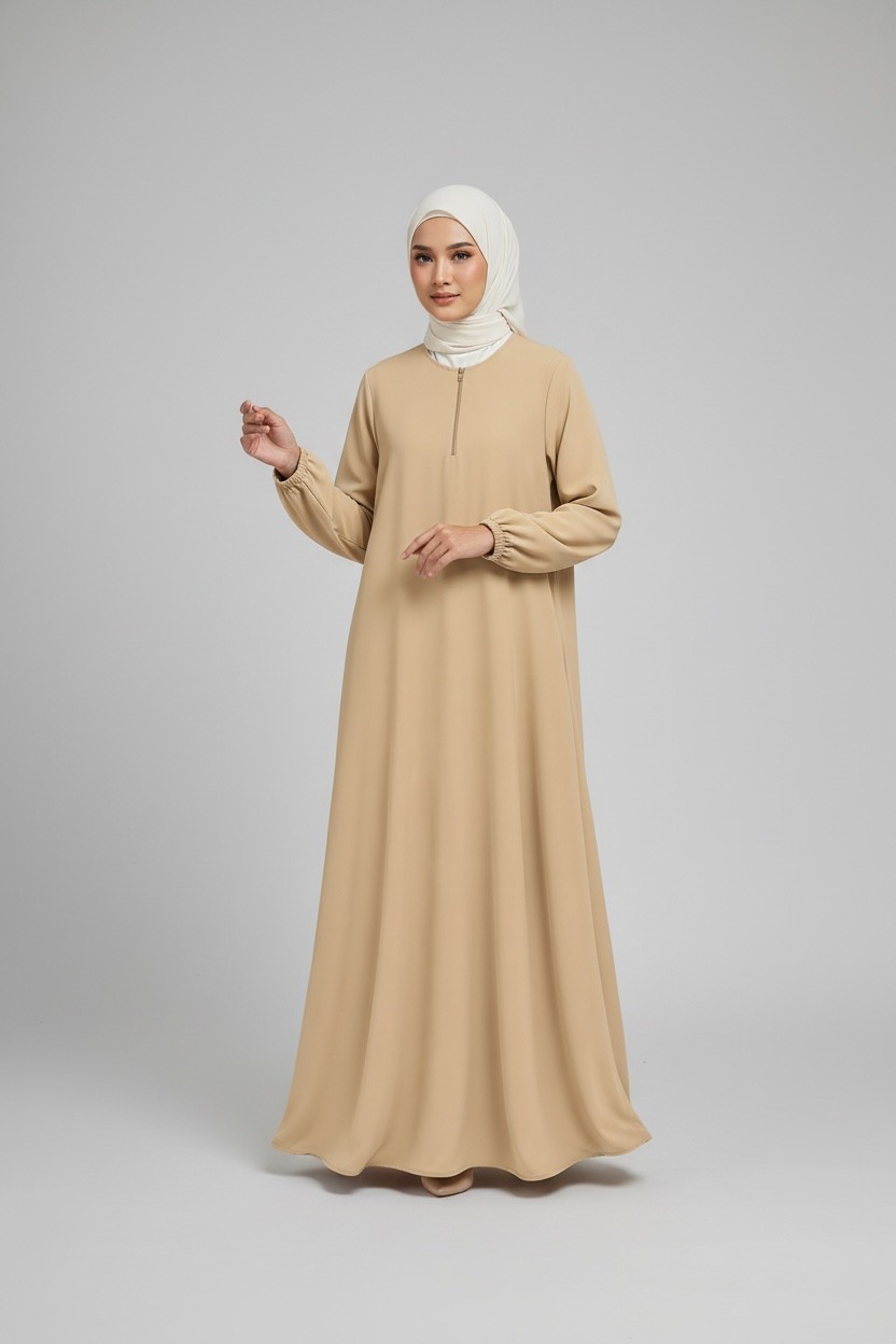 Timeless Zip Abaya -Beige