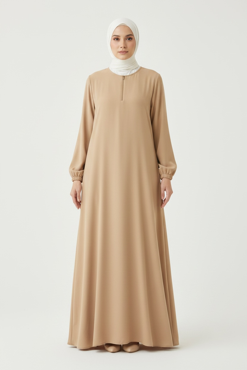 Timeless Zip Abaya -Beige